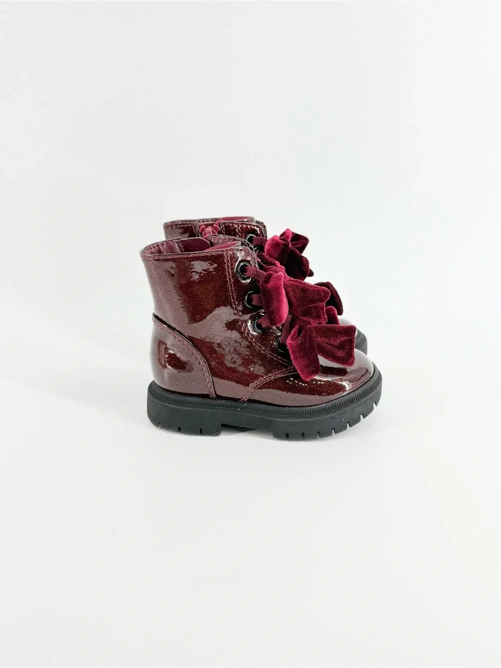 Toddler Girls Shoe Set Size 5C Burgundy Bow Boots & Black Stud Flats